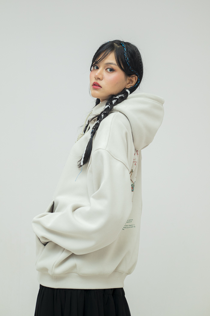 "Rote ping" Printed Off-white Hoodie